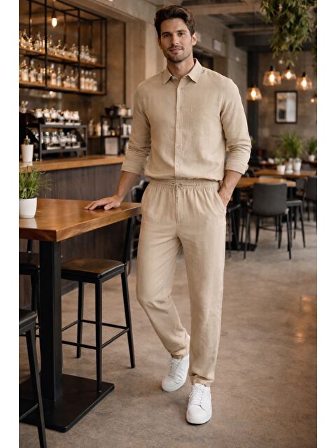 Tarz Cool Erkek Oversize Keten Takım Salaş Kesim Gömlek Pantolon Yazlık Kombin