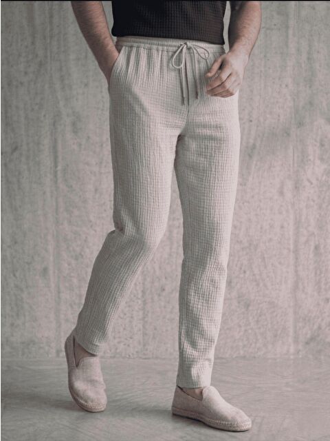 Oksit Lanz Erkek Pamuklu Müslin Pantolon | Rahat Kesim, Beli Lastikli ve Bağcıklı