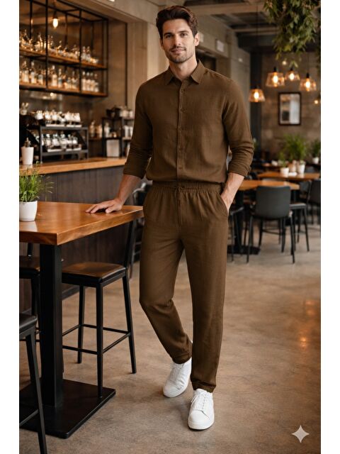 Tarz Cool Erkek Oversize Keten Takım Salaş Kesim Gömlek Pantolon Yazlık Kombin