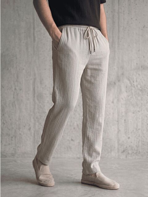 Oksit Lanz Erkek Pamuklu Müslin Pantolon | Rahat Kesim, Beli Lastikli ve Bağcıklı