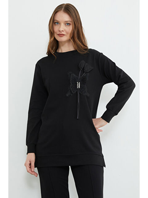 Fullamoda Kelebek Nakışlı Taşlı Bisiklet Yaka Tunik - S000530682-19351