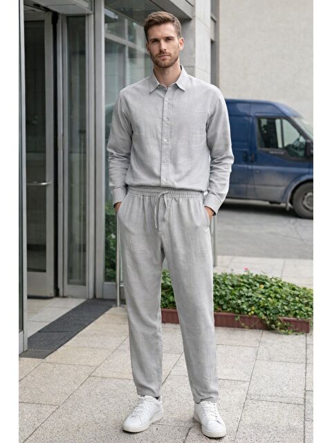 Tarz Cool Erkek Oversize Keten Takım Salaş Kesim Gömlek Pantolon Yazlık Kombin