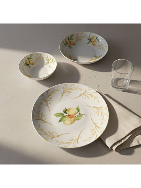 GÜRAL PORSELEN Lemon Touch  12 Parça 4 Kişilik Yemek Takımı 5692 - S000486262-37646