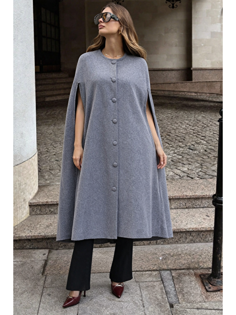 Comstar Kadın Kolsuz Relax Fit Füme Kaşe Panço