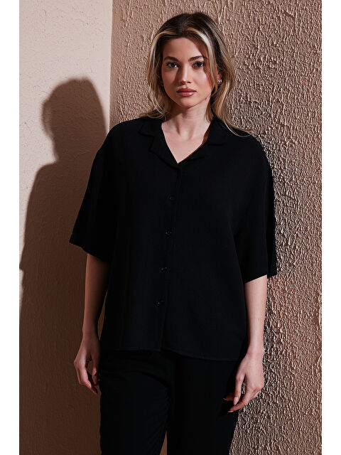 Fashion Friends Keten Karışımlı Standart Fit Kısa Kollu Gömlek 25Y0605K1 - S000375844-19351