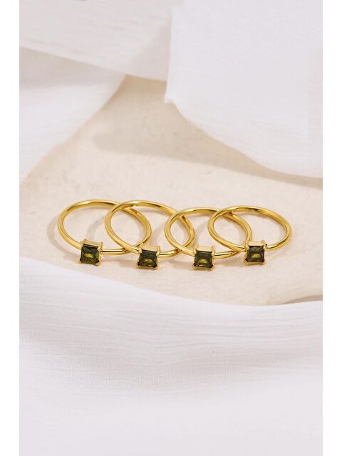 New Obsessions Çelik Kare Zirkon Taşlı Minimal Eklem Yüzük Seti 4 adet - S000422651-20076