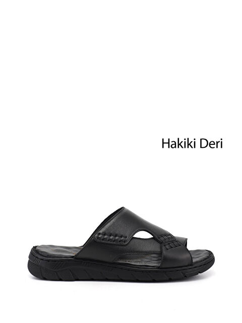 GÖNDERİ(R) Erkek SİYAH Hakiki Deri Comfort Terlik