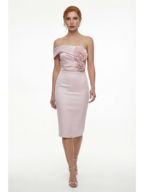 Lafaba Kadın Pudra Kayık Yaka Çiçek Detaylı Söz Nişan Nikah Abiye Elbise - S000504601-7152