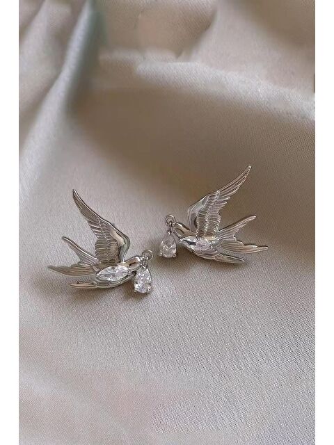 New Obsessions Taşlı Anka Kuşu Gümüş Rengi Küpe - S000462956-18105