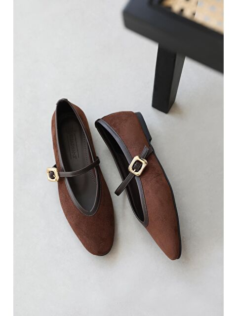 Straswans Stony Kadın Toka Detay Süet Babet Kahve - S000530684-19413