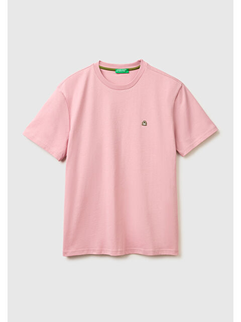 United Colors Of Benetton Erkek Pembe %100 Pamuk Benetton Logolu Bisiklet Yaka T-Shirt - S000517904-20024