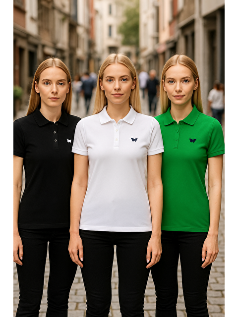 Comstar Kadın 3 Lü Paket Basic Kısa Kol Düz Polo Yaka Tişört