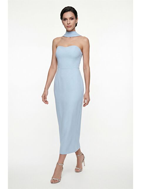 Lafaba Kadın Bebe Mavi Şal Yaka Midi Söz Nişan Nikah Abiye Elbise - S000504597-3642