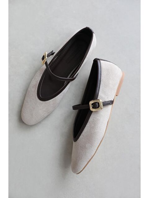 Straswans Stony Kadın Toka Detay Süet Babet Bej - S000530684-19928