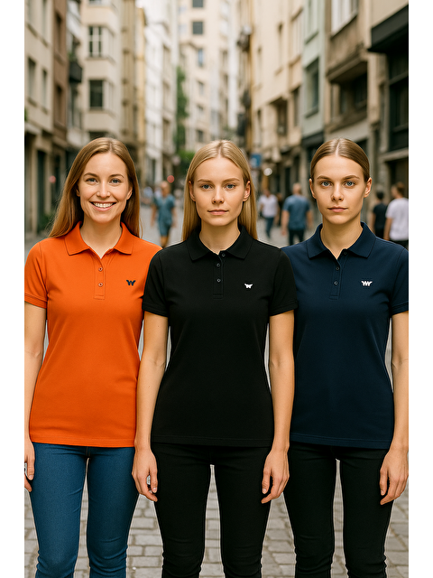 Comstar Kadın 3 Lü Paket Basic Kısa Kol Düz Polo Yaka Tişört