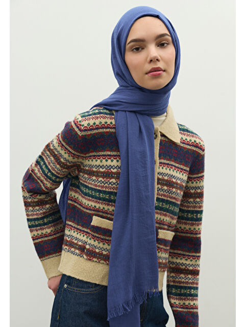 Fresh Scarfs Kaşmir Dokulu Şal Koyu Mavi - S000470038-19393
