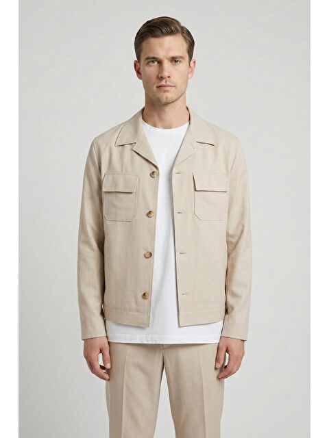 Sabri Özel Giotelli Bej Roma Kalıp Keten Karışımlı Ceket Yaka 6 Drop Tam Astarlı Erkek Takım Elbise - S000523706-19928