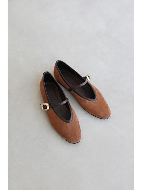 Straswans Stony Kadın Toka Detay Süet Babet Taba - S000530684-14955