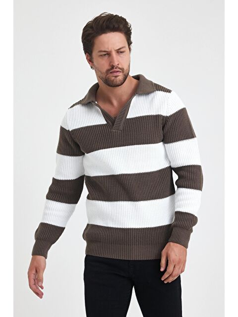 Tarz Cool Erkek Renk Bloklu Regular Polo Yaka Triko Kazak - S000250553-26429