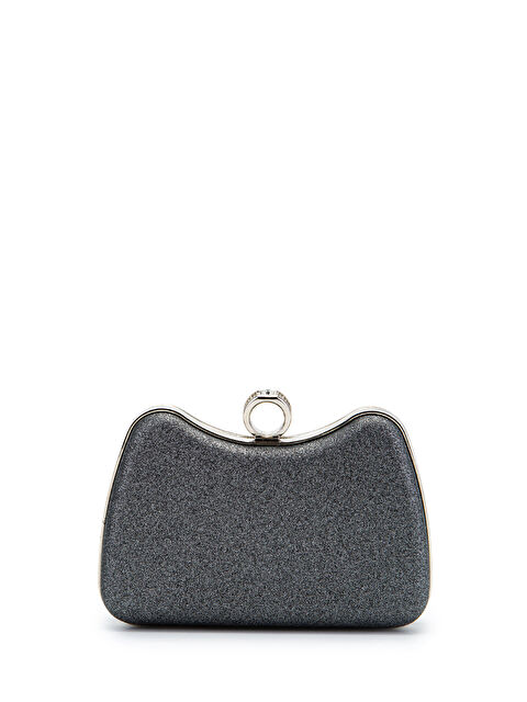 Minebag Yüzük Klips Detaylı Simli Morton Abiye Çanta Antrasit