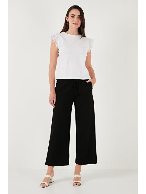 Lela Keten Karışımlı Regular Fit Normal Bel Geniş Paça Pantolon 5866030 - S000375860-19351