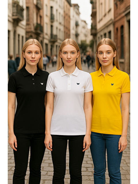 Comstar Kadın 3 Lü Paket Kısa Kollu Yazlık Polo Yaka Tişört