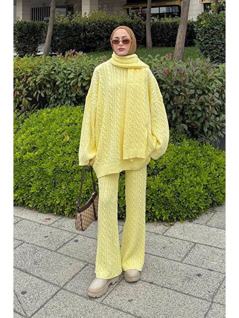 Lamelif Atkılı Örgü Desen İkili Takım Sarı - S000515427-20072