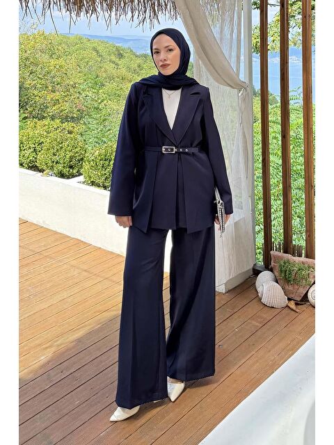 Lamelif Pensli Ceket-Pantolon İkili Takım Lacivert - S000515381-21164