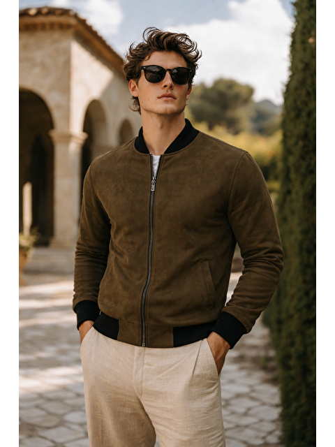 Comstar Erkek Premium Comfort Basic Nubuk Süet Haki Ceket