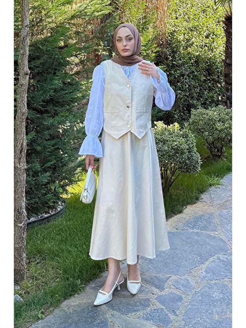 Lamelif Gabardin Yelek-Etek İkili Tesettür Takım Taş - S000515424-25636