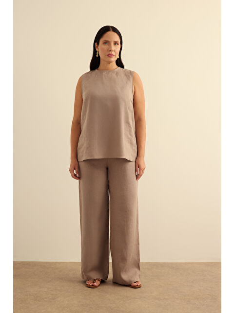 AKER Vizon Beli Lastikli Keten Pantolon