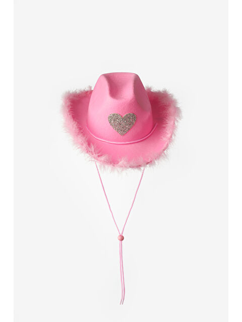 Le Mabelle Pembe Kalp Desenli Tüylü Kız Çocuk Kovboy Şapkası