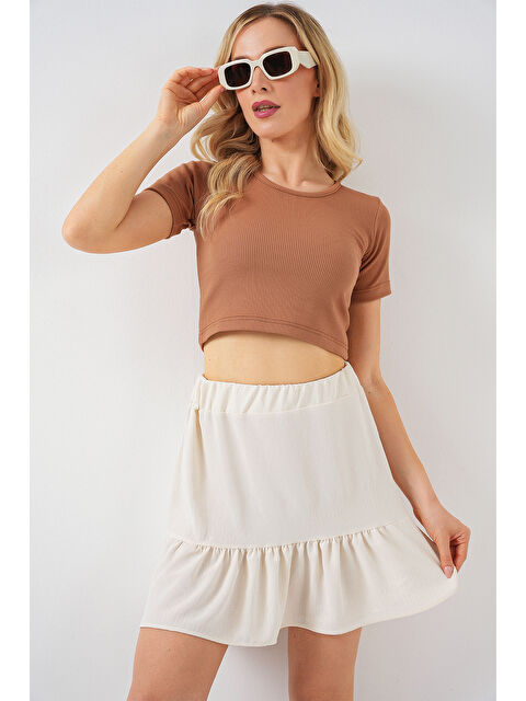 Bigdart Kadın Ayrobin Mini Etek 8054 - Ekru - S000400659-19965