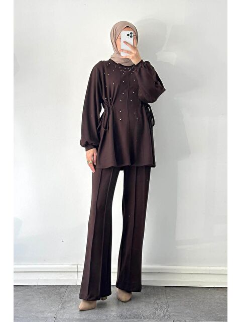 Lamelif Taşlı İkili Takım Acı Kahverengi - S000515312-28102