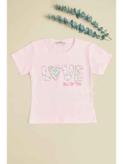 Fullamoda Çiçekli Love Yazı Baskılı Kız Çocuk Tişört - S000532073-20024