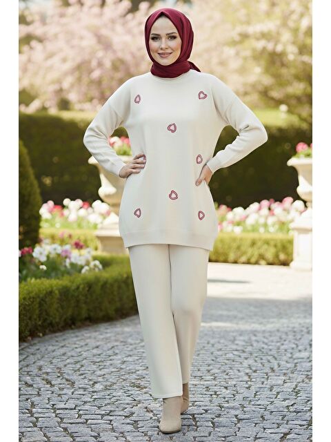 Tofisa Kalp Detaylı Triko İkili Takım Krem - 28124-KREM - S000495275-19966