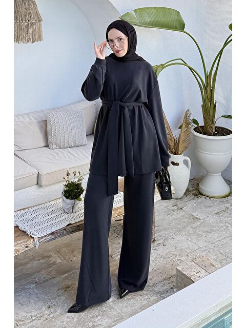 Lamelif Bağlama Detaylı İkili Takım Siyah - S000515439-19351