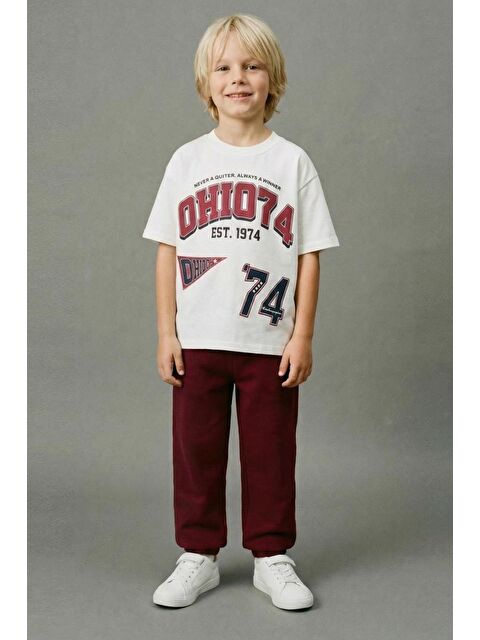 Monila Erkek Çocuk Bordo Baskılı Pamuklu Jogger Pantolonlu Altüst Takım - S000515475-37576