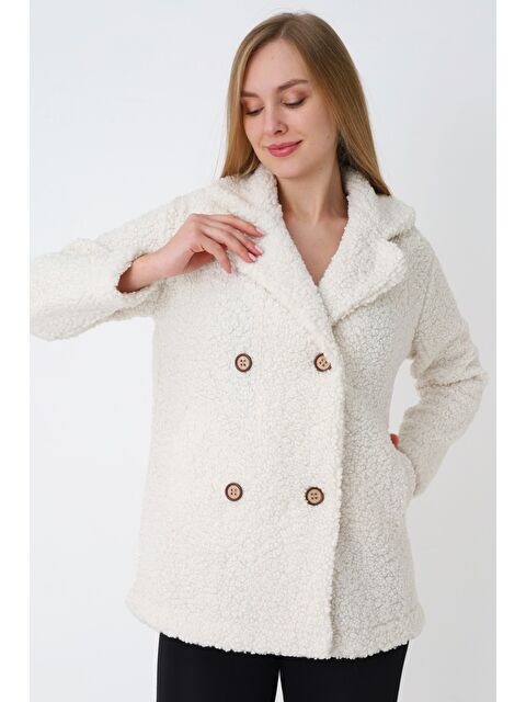 Intensive Düğmeli Cepli Uzun Kollu Devrik Yaka Pelüş Kadın Hırka - S000487103-20063