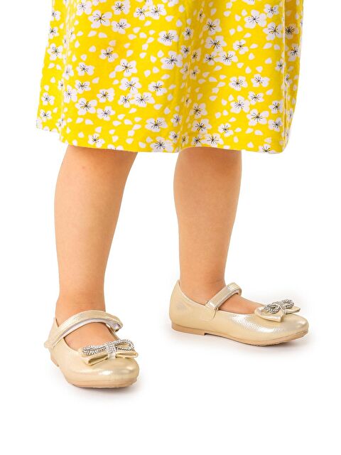 Kiko Kids Bowtie Papyon Taşlı Cırtlı Kız Çocuk Babet Ayakkabı - S000026876-20076