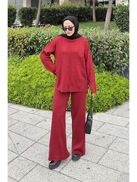 Lamelif Düğme Detaylı Triko Takım Bordo - S000515477-19951