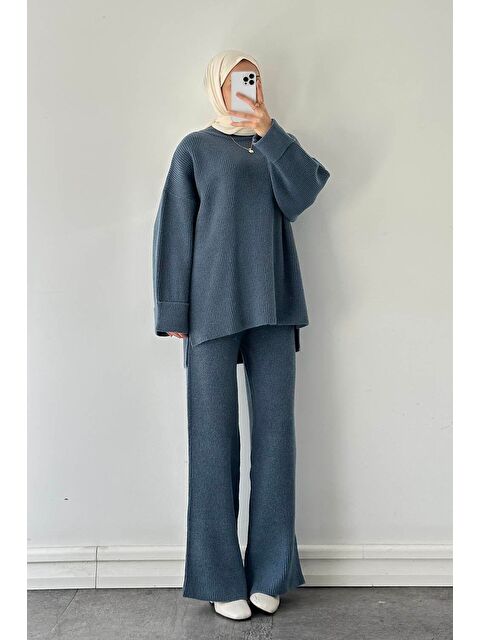 Lamelif Fitilli Triko Takım İndigo - S000515460-23093