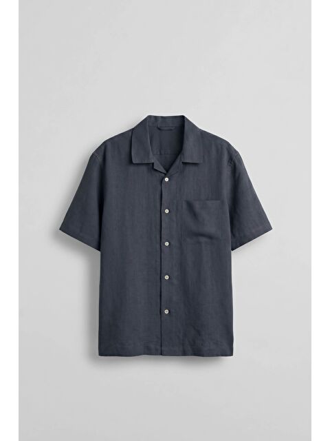 Abluka Online Erkek Relaxed Fit Kısa Kollu Cepli Lyocell Gömlek Lacivert