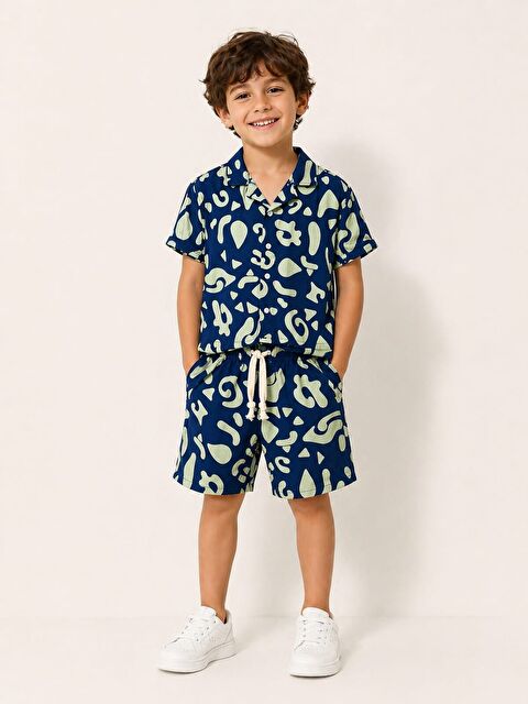 My Kids Wear Modern Desenli Çocuk Yazlık Gömlek & Şort Takımı – Rahat ve Kombin 12746