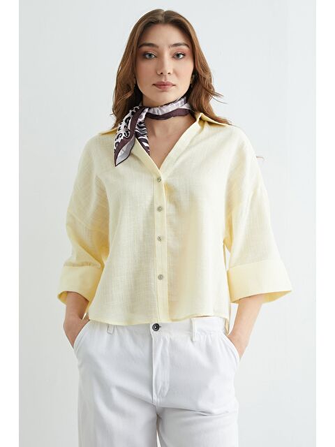 Fullamoda Keten Görünümlü Kapri kol Gömlek - S000504611-20072