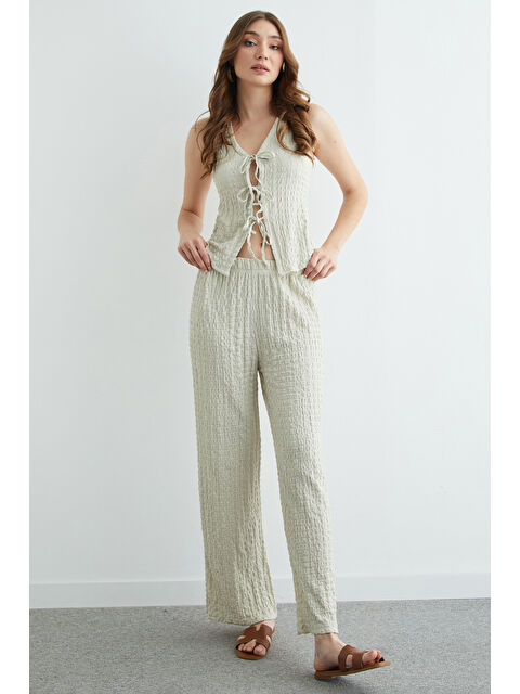 Fullamoda Önden Bağlamalı Dokulu Yelekli 2 Li Takım - S000504007-25636