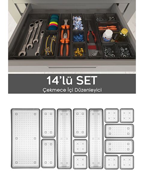 Meleni Home 14lü Dolap Çekmece İçi Düzenleyici Set Vida Dübel Hırdavat Avadanlık Düzenleyici Organizer - S000387354-29666