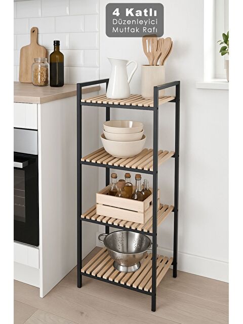 Meleni Home 4 Katlı Ahşap Mutfak Rafı Çok Amaçlı Organizer Banyo Rafı Düzenleyici Malzeme Dolabı Dekoratif Raf - S000387356-19928