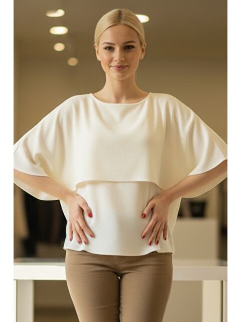 Chiccy İtalyan Krem Rengi Kayık Yaka Mendil Kol Casual Akrilik Triko Kazak 55 60 - S000486455-19966