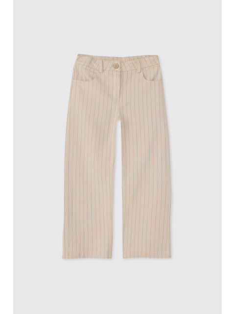 Panço Kız Çocuk Çizgili Bej Pantolon